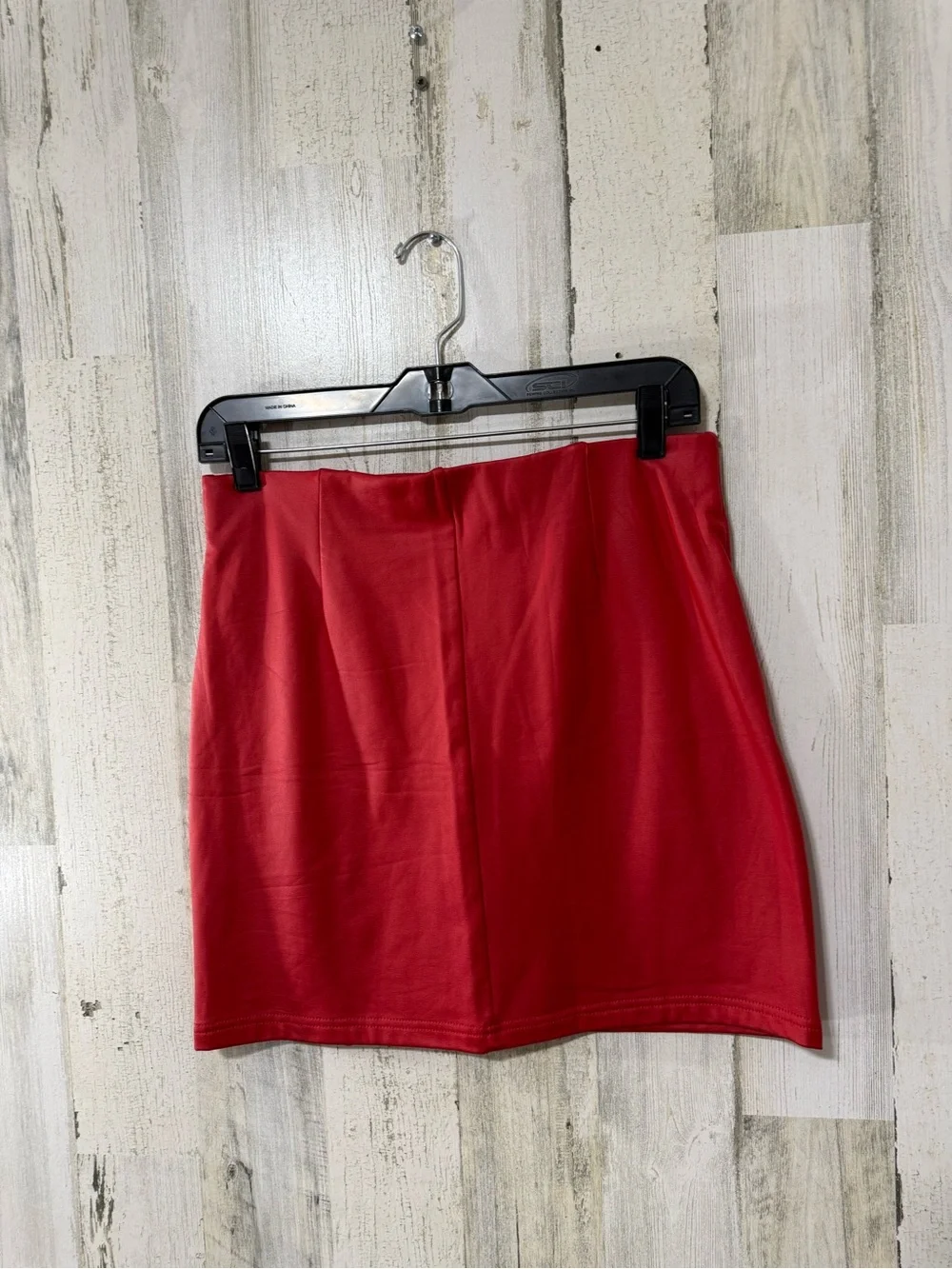 Red Faux Leather Mini Skirt with Front Slit by Chocolate